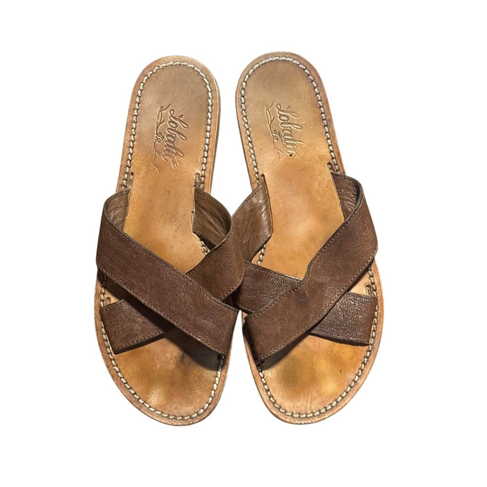 Lolali Brown Leather Handmade Slide Sandals Women’s US Size 9